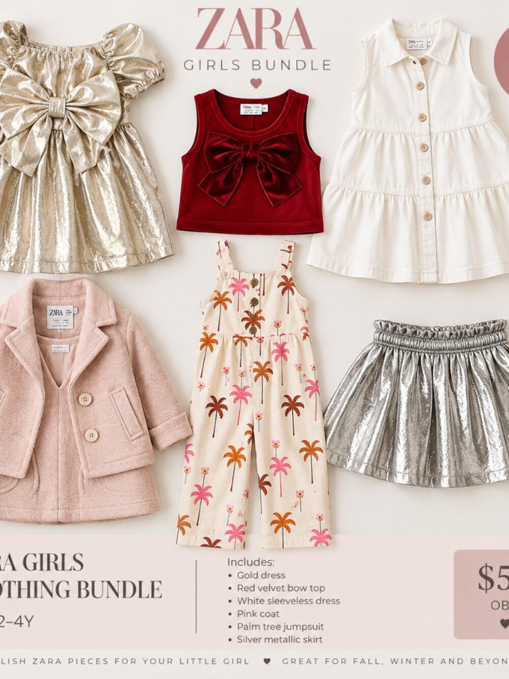 Zara Girls Clothing Bundle – 6 Pieces – Sizes 2–4Y